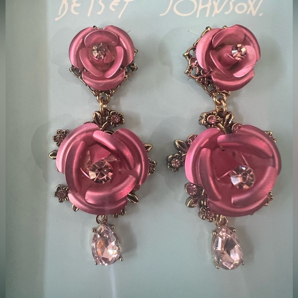 Betsey Johnson Rose Earrings - Picture 2 of 2